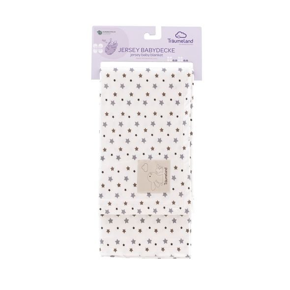 TRÄUMELAND DEKA JERSEY 100 X 75 CM WEISS MIT GRAUEN STERNEN - DĚTSKÉ DEKY PRO MIMINKA - SPINKÁNÍ