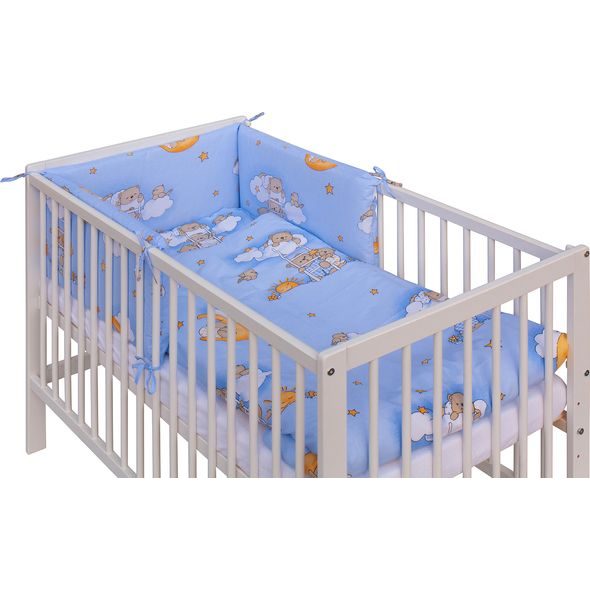 SCARLETT DĚTSKÁ POSTÝLKA S KOMPLETNÍ VÝBAVOU SCARLETT 120 X 60 CM - MRÁČEK - MODRÁ - DŘEVĚNÉ POSTÝLKY - SPINKÁNÍ