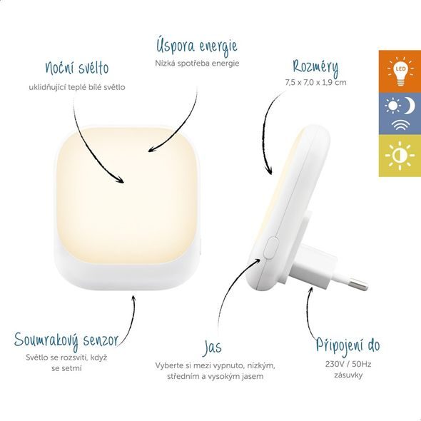 ZAZU SOCKET BÍLÉ - NOČNÍ SVĚTLO DO ZÁSUVKY SE SENZOREM SOUMRAKU - NOČNÍ SVĚTLA - SPINKÁNÍ