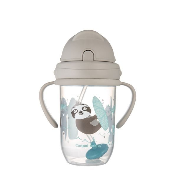 CANPOL BABIES NEVYLÉVACÍ HRNEČEK SE SLÁMKOU A ZÁVAŽÍM EXOTIC ANIMALS 270ML - DĚTSKÉ HRNEČKY - KRMENÍ
