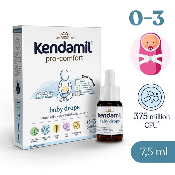 KENDAMIL PRO-COMFORT KAPKY PRO DĚTI (7,5 ML), DOPLNĚK STRAVY S PROBIOTIKY - MLÉKA A VÝŽIVA - KRMENÍ