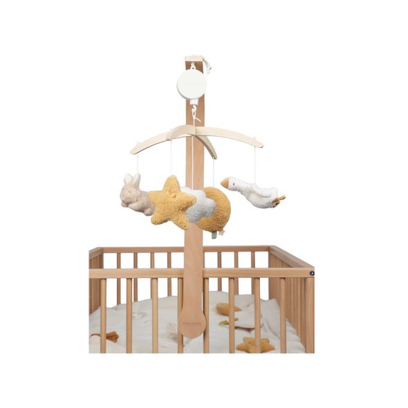 LITTLE DUTCH HUDEBNÍ KOLOTOČ DŘEVĚNÝ NEWBORN NATURALS - FARMA - PRO DĚTI