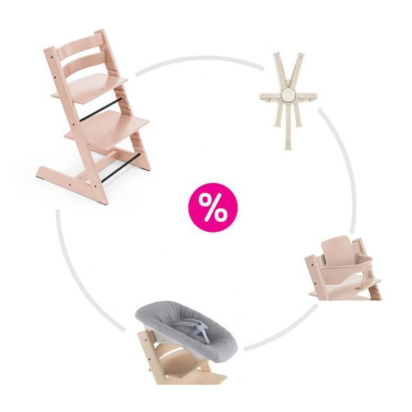 STOKKE® TRIPP TRAPP® + NOVOROZENECKÁ SADA + BABY SET + PÁSY ZVÝHODNĚNÁ SADA - JÍDELNÍ ŽIDLIČKY DŘEVĚNÉ - KRMENÍ