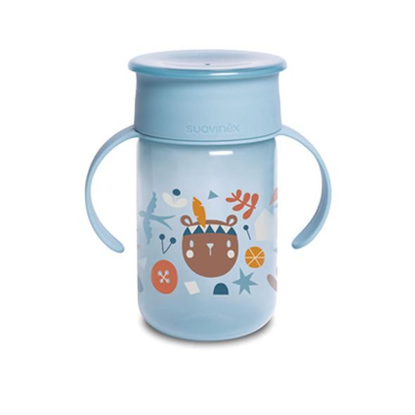 SUAVINEX HRNÍČEK 360° NA UČENÍ FOREST 340ML - MODRÁ - KOJENECKÉ LAHVE - KRMENÍ