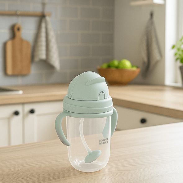 CANPOL BABIES HRNEČEK NEVYLÉVACÍ SE SLÁMKOU A ZÁVAŽÍM 270ML ZELENÝ - DĚTSKÉ HRNEČKY - KRMENÍ