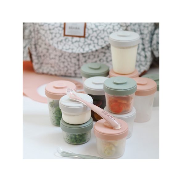 BEABA SADA KELÍMKŮ NA JÍDLO 12 KS + 2 LŽIČKY EUCALYPTUS - DĚTSKÉ HRNEČKY - KRMENÍ