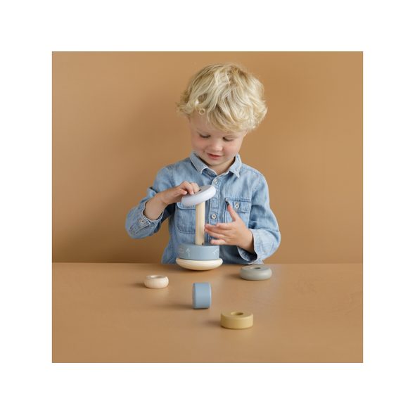 LITTLE DUTCH NASAZOVACÍ KROUŽKY DŘEVĚNÉ OCEAN BLUE - MOTORICKÉ A HRY - PRO DĚTI