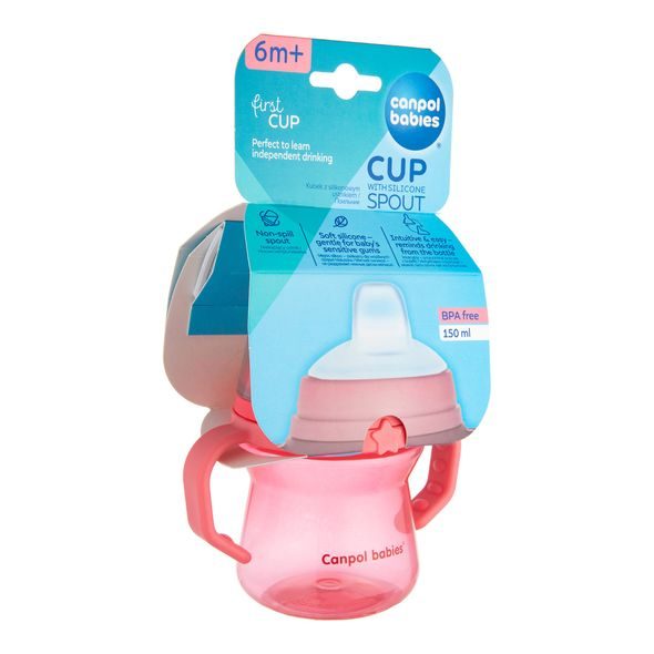 CANPOL BABIES HRNEČEK SE SILIKONOVÝM PÍTKEM FIRSTCUP 150ML RŮŽOVÝ - DĚTSKÉ HRNEČKY - KRMENÍ