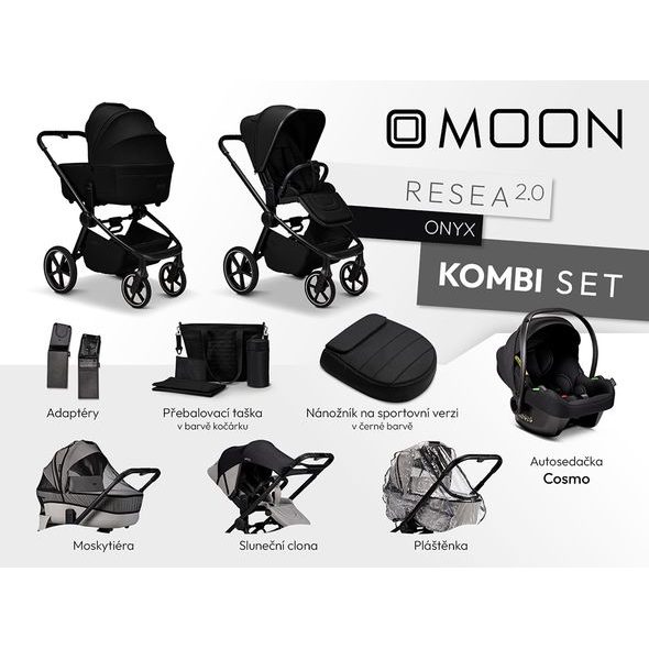 MOON RESEA 2.0 KOMBI SET - ONYX - KOMBINACE S PŘÍSLUŠENSTVÍM - KOČÁRKY A PŘÍSLUŠENSTVÍ