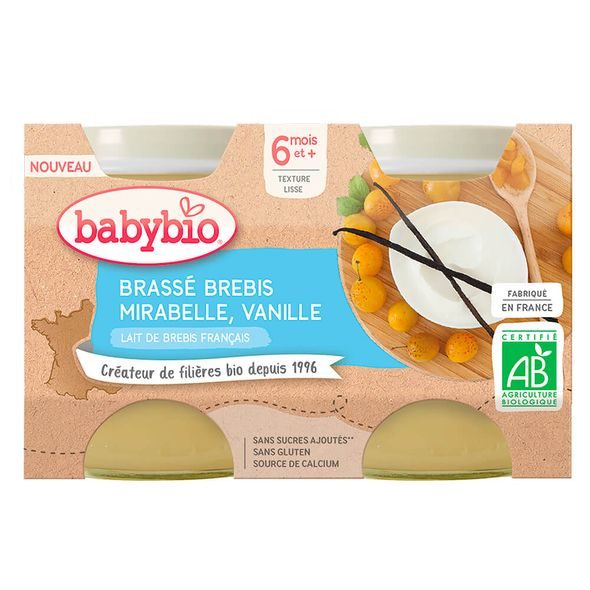 BABYBIO BRASSÉ Z OVČÍHO MLÉKA MIRABELKY VANILKA 2X130 G - OVOCE/DEZERTY - KRMENÍ