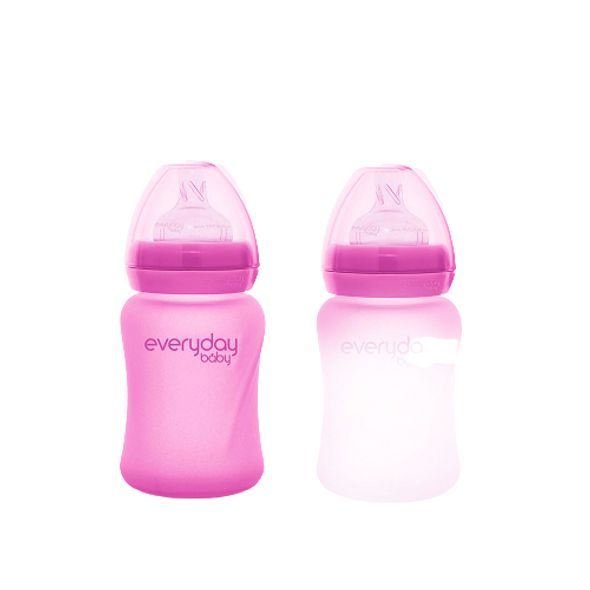 EVERYDAY BABY SKLENĚNÁ LÁHEV S TERMO SENZOREM 150 ML, PINK - KOJENECKÉ LAHVE - KRMENÍ