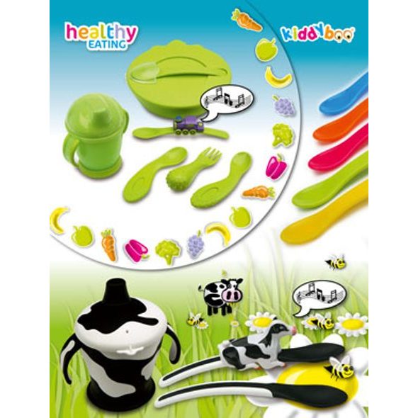MYKKO KIDDYBOO SET VIDLIČKA DVĚ LŽIČKY - MISKY, TALÍŘKY A PODLOŽKY - KRMENÍ