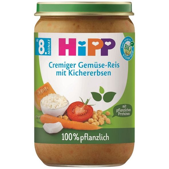 HIPP BIO ZELENINA S RÝŽÍ, CIZRNOU A HRÁŠKOVÝM PROTEINEM 220 G - MASO/ZELENINA - KRMENÍ