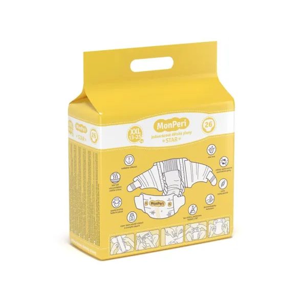 MONPERI STAR XXL 13-25KG (26KS) HYPOALERGENNÍ JEDNORÁZOVÉ DĚTSKÉ PLENY VEL.6 - JEDNORÁZOVÉ PLENY - PŘEBALOVÁNÍ