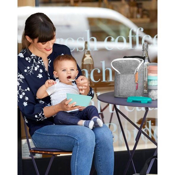 SKIP HOP MISKA S LŽIČKOU V OCHRANNÉM POUZDŘE EASY SERVE TEAL 240ML, 3M+ - MISKY, TALÍŘKY A PODLOŽKY - KRMENÍ