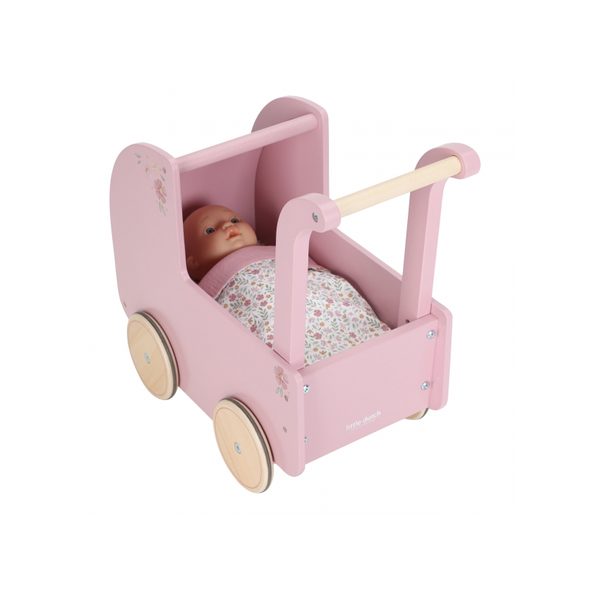 LITTLE DUTCH KOČÁREK PRO PANENKY DŘEVĚNÝ S PEŘINKOU PINK - LITTLE DUTCH - PRO DĚTI