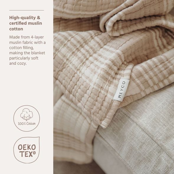 MEYCO DEKA Z PŘEDEPRANÉHO MUŠELÍNU A ŽAKÁRU 100X150 - STRIPE SAND - DĚTSKÉ DEKY PRO MIMINKA - SPINKÁNÍ