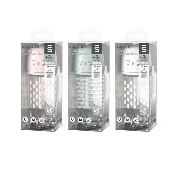 SUAVINEX SUAVINEX | LÁHEV SKLO BONHOMIA 240 ML FYZIOLOGICKÁ SX PRO +3 MF - KOJENECKÉ LAHVE - KRMENÍ