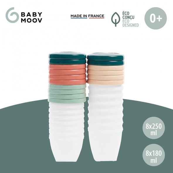 BABYMOOV MISKY S VÍČKY BIO 8X 180ML + 8X 250ML - MISKY, TALÍŘKY A PODLOŽKY - KRMENÍ