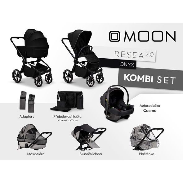 MOON RESEA 2.0 KOMBI SET - ONYX - KOMBINACE S PŘÍSLUŠENSTVÍM - KOČÁRKY A PŘÍSLUŠENSTVÍ