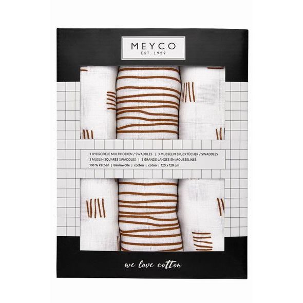 MEYCO PLENY 3-BALENÍ BLOCK STRIPE CAMEL - ZAVINOVACÍ PLENY / OSUŠKY VELKÉ - PŘEBALOVÁNÍ