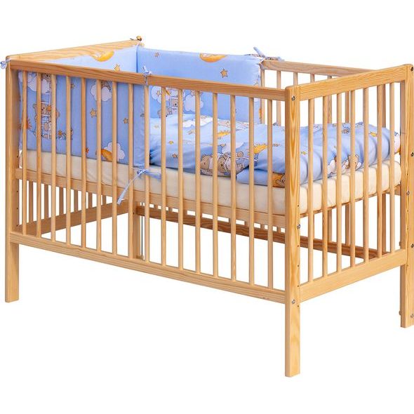 SCARLETT DĚTSKÁ POSTÝLKA S KOMPLETNÍ VÝBAVOU SCARLETT 120 X 60 CM - MRÁČEK - MODRÁ - DŘEVĚNÉ POSTÝLKY - SPINKÁNÍ