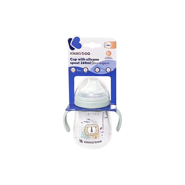 KIKKABOO HRNEK SE SILIKONOVÝM PÍTKEM 240ML 6M+ SAVANNA MINT - DĚTSKÉ HRNEČKY - KRMENÍ
