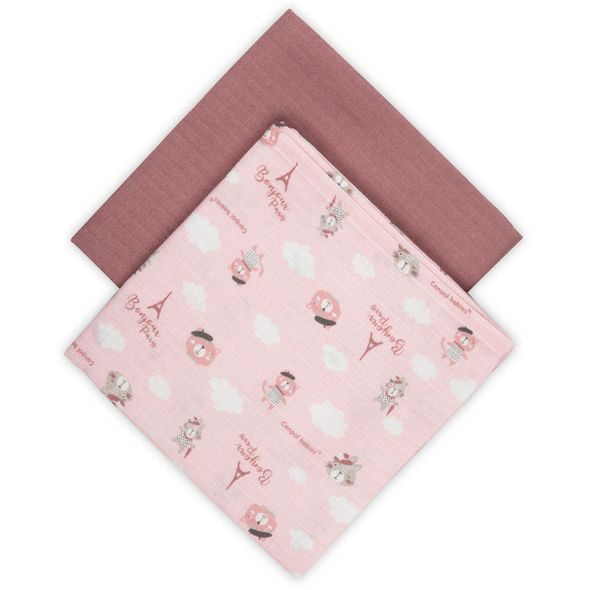 CANPOL BABIES MUŠELÍNOVÁ PLENA BONJOUR PARIS 2KS 70X70CM RŮŽOVÁ - LÁTKOVÉ PLENY SKLÁDANÉ - PŘEBALOVÁNÍ