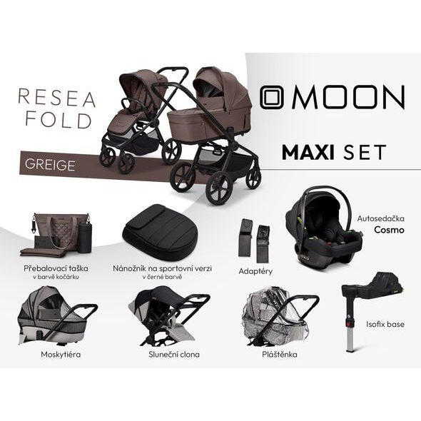 MOON RESEA FOLD MAXI SET - GREIGE - KOMBINACE S PŘÍSLUŠENSTVÍM - KOČÁRKY A PŘÍSLUŠENSTVÍ