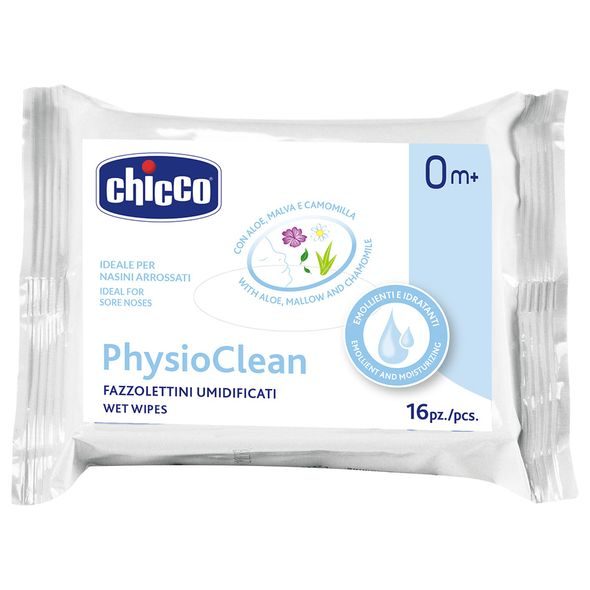 CHICCO UBROUSKY VLHČENÉ PHYSIOCLEAN NA ČIŠTĚNÍ NOSÁNKU 16KS 0M+ - VLHČENÉ UBROUSKY - VŠETKO NA PREBAĽOVANIE