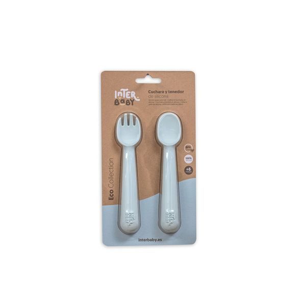 INTERBABY SET SILIKONOVÁ LŽIČKA + VIDLIČKA - MODRÝ - LŽIČKY A PŘÍBORY - KRMENÍ