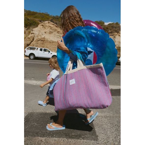 STUDIO NOOS POPLIN BEACH BAG PLÁŽOVÁ TAŠKA RASBERRY STRIPED - DOPLŇKY - PRO MAMINKY