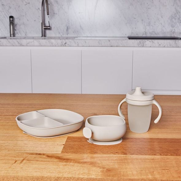 B.BOX SILIKONOVÝ DĚLENÝ TALÍŘEK S VÍČKEM A PŘÍSAVKOU - BÉŽOVÝ - MISKY, TALÍŘKY A PODLOŽKY - KRMENÍ