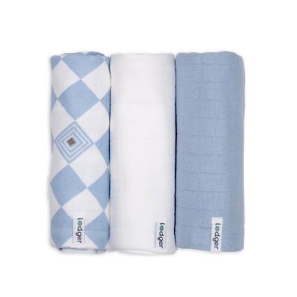 LODGER SWADDLER SOLID MATCHA 3BALENÍ 70 X 70 CM BLUE FOGG - LÁTKOVÉ PLENY ALL IN ONE - PŘEBALOVÁNÍ