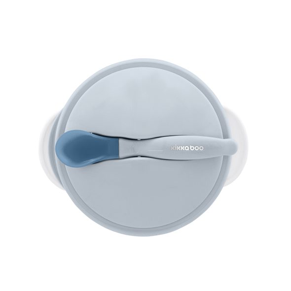 KIKKABOO MISKA S PŘÍSAVKOU, VÍČKEM A LŽIČKOU S TEPELNÝM SENZOREM BLUE - MISKY, TALÍŘKY A PODLOŽKY - KRMENÍ