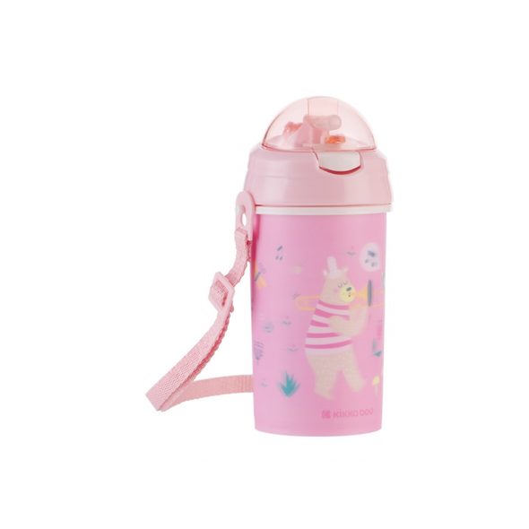 KIKKABOO HRNEK SE SILIKONOVÝM BRČKEM A POPRUHEM 450ML MUSIC FEST PINK - DĚTSKÉ HRNEČKY - KRMENÍ