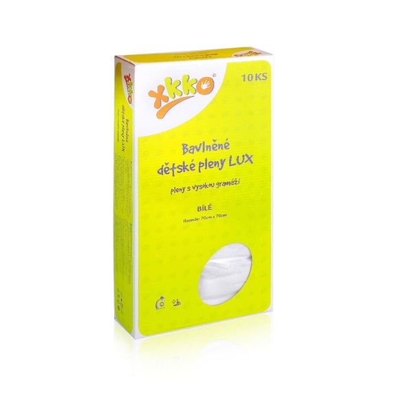 KIKKO VYSOKOGRAMÁŽNÍ BAVLNĚNÉ PLENY XKKO LUX 70X70 BÍLÉ 10KS - LÁTKOVÉ PLENY SKLÁDANÉ - PŘEBALOVÁNÍ