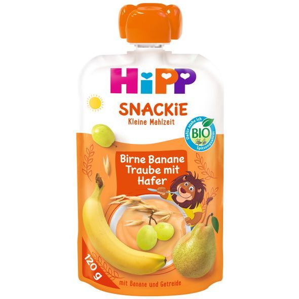 HIPP BIO SNACKIE HRUŠKA-BANÁN-BÍLE HROZNO-OVES - KAPSIČKY - KRMENÍ