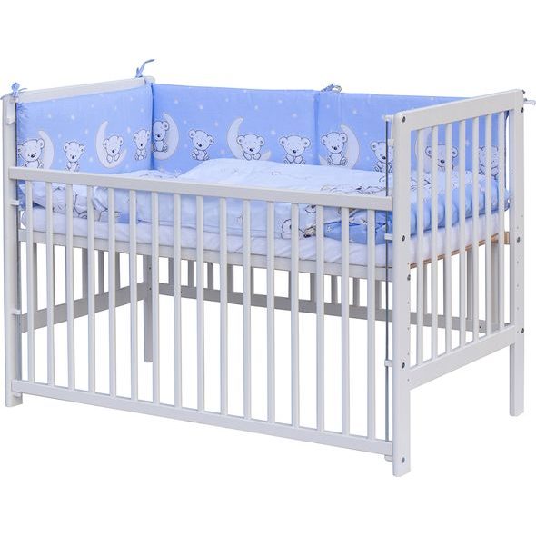 SCARLETT DĚTSKÁ POSTÝLKA S KOMPLETNÍ VÝBAVOU SCARLETT 120 X 60 CM - TORO - MODRÁ - DŘEVĚNÉ POSTÝLKY - SPINKÁNÍ