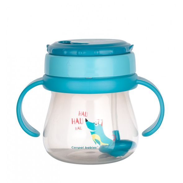 CANPOL BABIES HRNÍČEK SPORTOVNÍ SE SLÁMKOU A ZÁVAŽÍM 250ML MODRÝ - DĚTSKÉ HRNEČKY - KRMENÍ