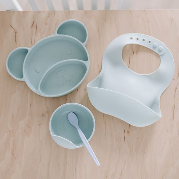 CANPOL BABIES SILIKONOVÝ DĚLENÝ TALÍŘ S PŘÍSAVKOU MEDVÍDEK ZELENÝ - MISKY, TALÍŘKY A PODLOŽKY - KRMENÍ