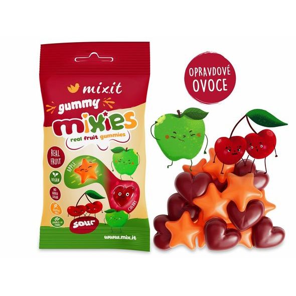 MIXIT OVOCNÉ MIXIES - JABLKO & TŘEŠEŇ - PŘÍRODNÍ ŽELÉ BONBÓNY - SLADKÉ ZOBÁNÍ - PRO MAMINKY