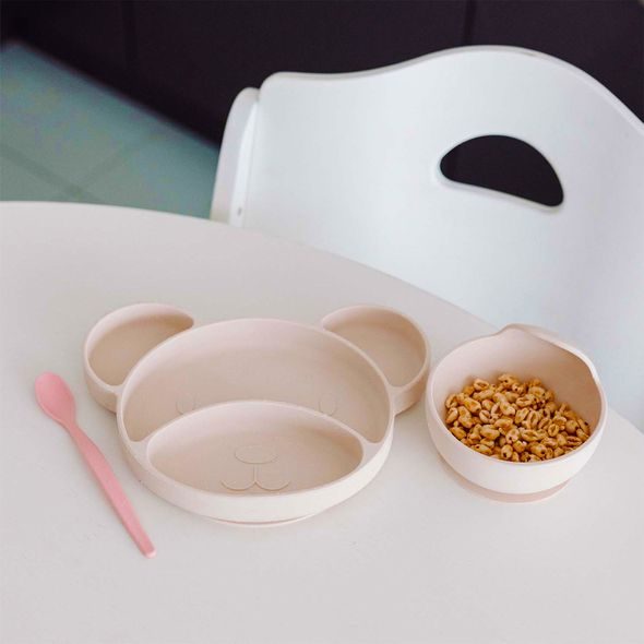 CANPOL BABIES SILIKONOVÝ DĚLENÝ TALÍŘ S PŘÍSAVKOU MEDVÍDEK KRÉMOVÝ - MISKY, TALÍŘKY A PODLOŽKY - KRMENÍ