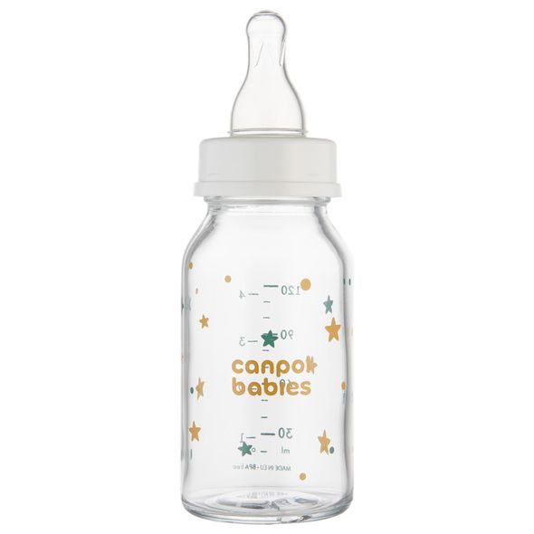 CANPOL BABIES LAHEV SKLENĚNÁ S ÚZKÝM HRDLEM TOYS 120ML - KOJENECKÉ LAHVE - KRMENÍ