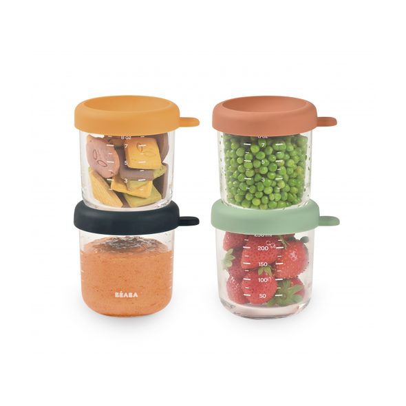 BEABA KELÍMKY NA JÍDLO SKLENĚNÉ 4X 250 ML SUNRISE - USKLADNĚNÍ JÍDLA - KRMENÍ