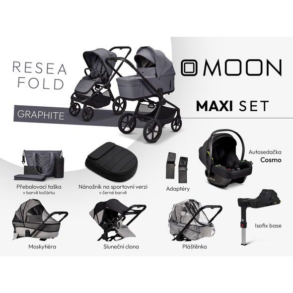 MOON RESEA FOLD MAXI SET - GRAPHITE - KOMBINACE S PŘÍSLUŠENSTVÍM - KOČÁRKY A PŘÍSLUŠENSTVÍ