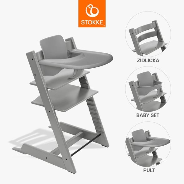 STOKKE® TRIPP TRAPP® + BABY SET + PULT ZVÝHODNĚNÁ SADA - JÍDELNÍ ŽIDLIČKY DŘEVĚNÉ - KRMENÍ