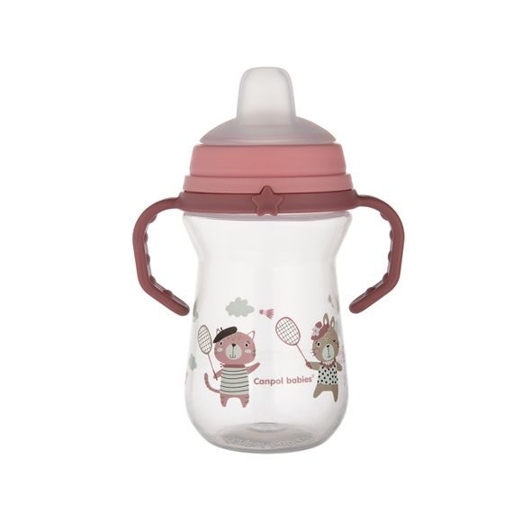 CANPOL BABIES HRNEČEK SE SILIKONOVÝM PÍTKEM FIRSTCUP BONJOUR PARIS 250ML RŮŽOVÝ - DĚTSKÉ HRNEČKY - KRMENÍ