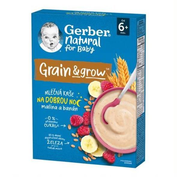 GERBER NATURAL MLÉČNÁ KAŠE NA DOBROU NOC MALINA+BANÁN 220G - KAŠE - KRMENÍ