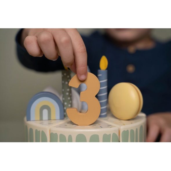 LITTLE DUTCH NAROZENINOVÝ DORT 26 DÍLŮ DŘEVĚNÝ BLUE - DŘEVĚNÉ HRAČKY - PRO DĚTI